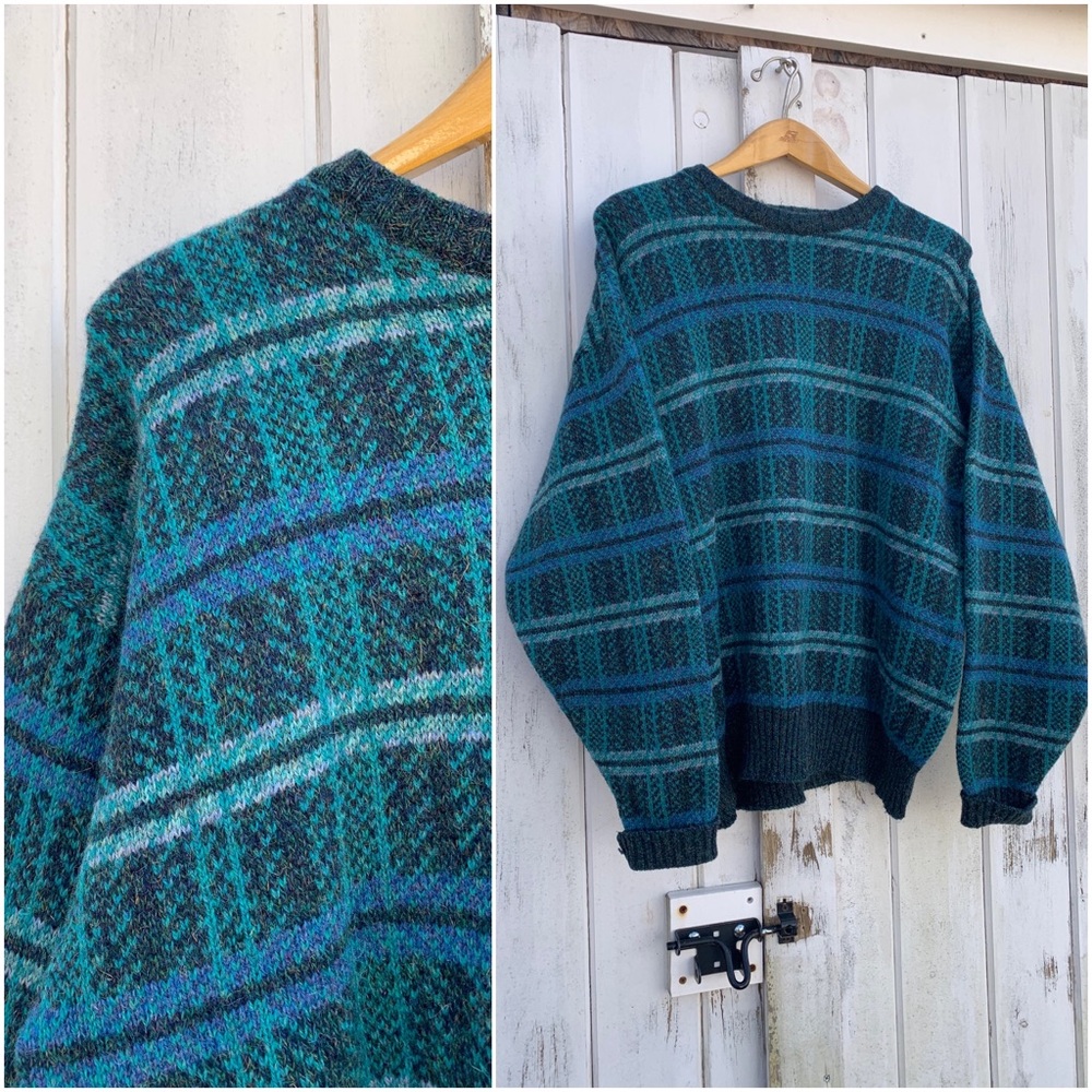 Vintage Wool Plaid Oversized Crewneck Sweater | Scottish Plaid Flannel Sweater - Picture 6 of 9